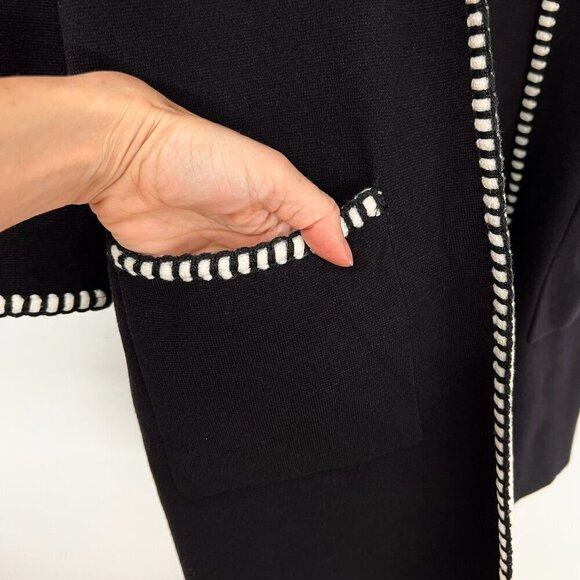 Magaschoni Black White Trim Split Cuff Long Open Cardigan‎ Sz S - Picture 6 of 15